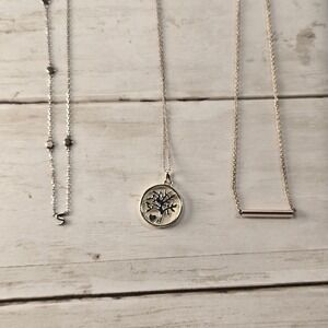 Silver Tone Necklace Lot Tree of Life 925 Initial S‎ Bar Pendant Minimalist Set